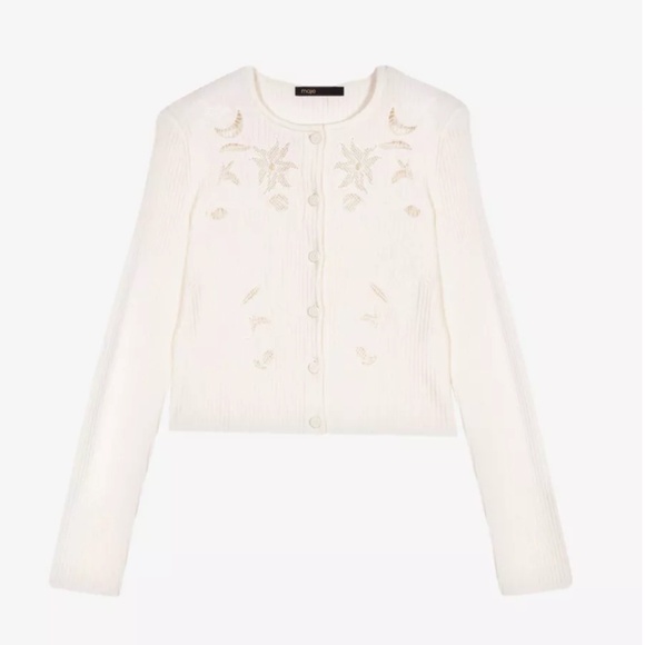 Maje Sweaters - New w/o Tag Maje Mysana Embroidered Ribbed Cardigan Size 1/S